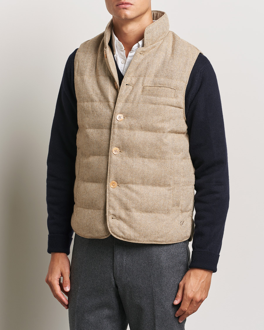 Heren |  | Stenströms | Padded Herringbone Wool Vest Brown