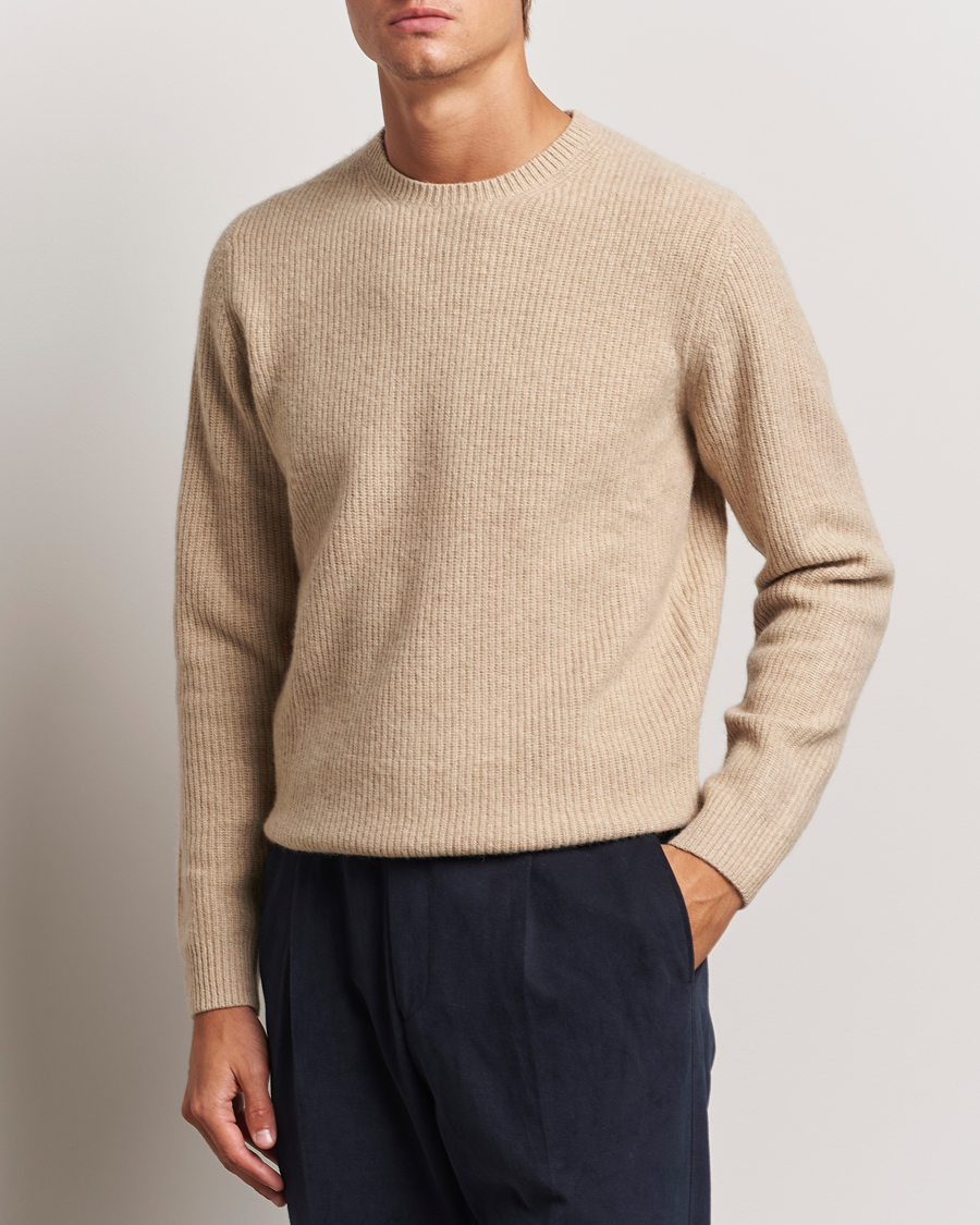 Heren |  | Stenströms | Knitted Ribbed  Yak/Merino Sweater Beige