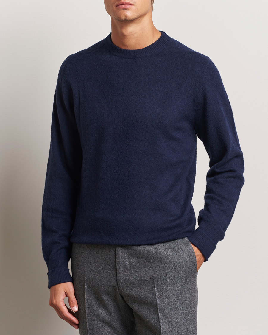 Heren | Business & Beyond - Formal | Stenströms | Brushed Merino Crew Neck Navy