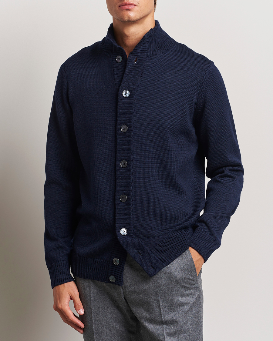 Heren | Business & Beyond - Formal | Stenströms | Chunky Knitted Merino Cardigan Navy