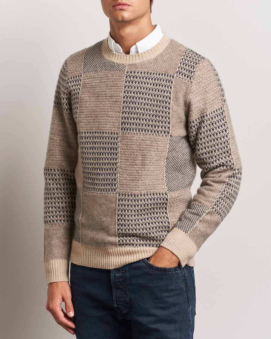 Heren |  | Stenströms | Patchwork Knitted Yak/Merino Crew Neck Brown