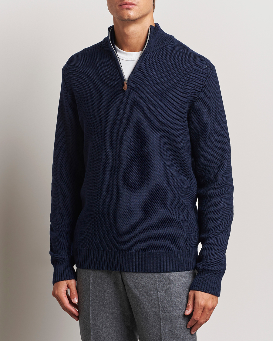 Heren |  | Stenströms | Chunky Merino Knitted Half Zip Navy