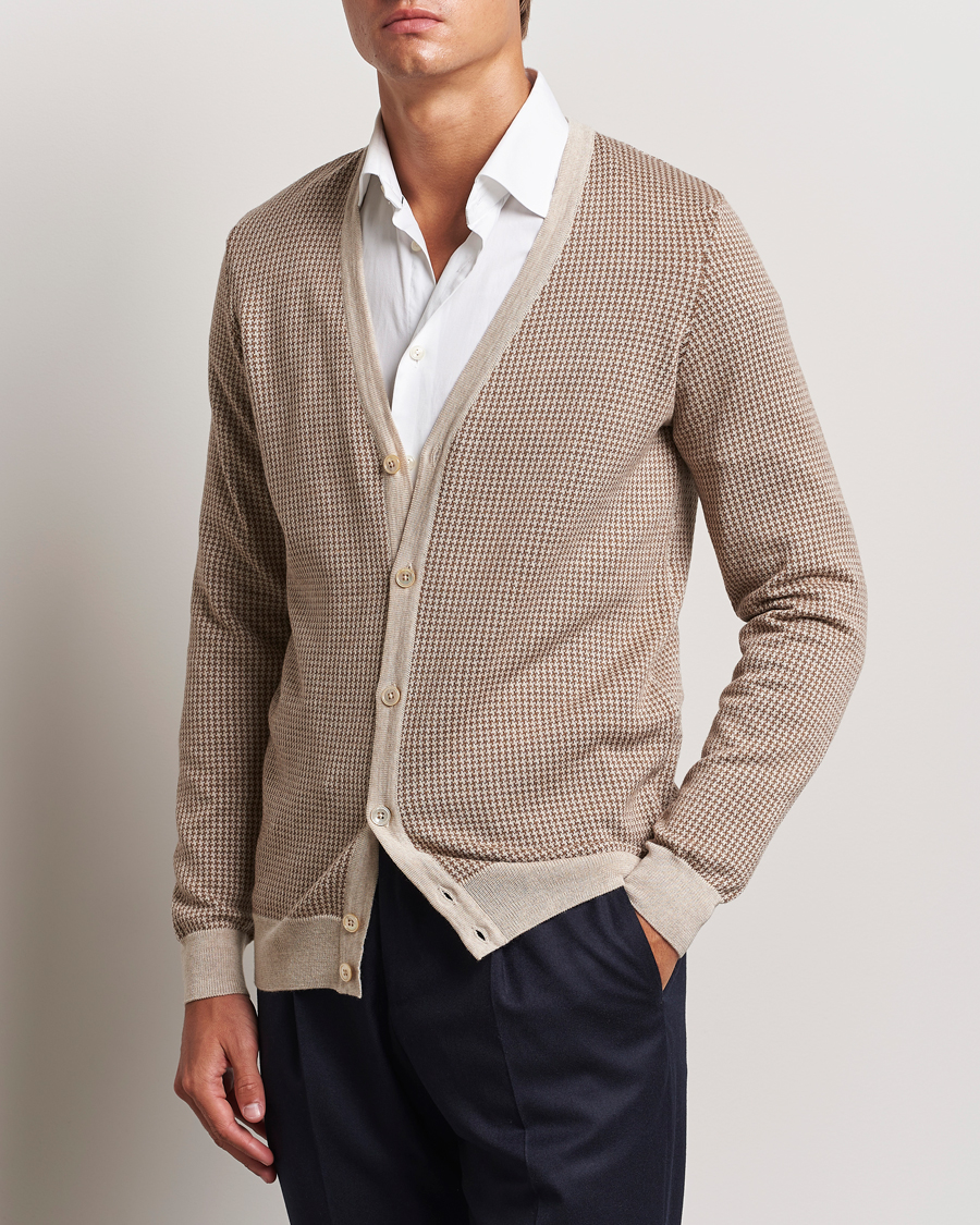 Heren |  | Stenströms | Pepita Merino Wool Cardigan Brown