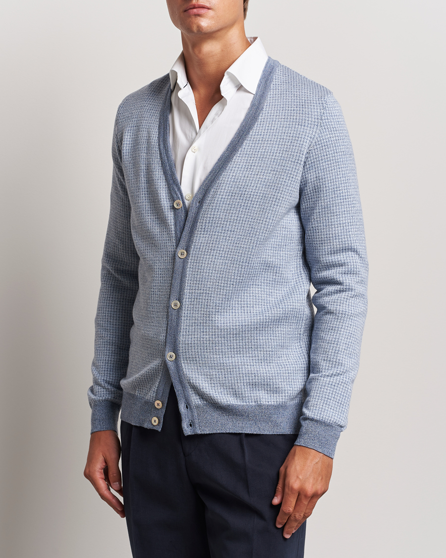 Heren |  | Stenströms | Pepita Merino Wool Cardigan Navy