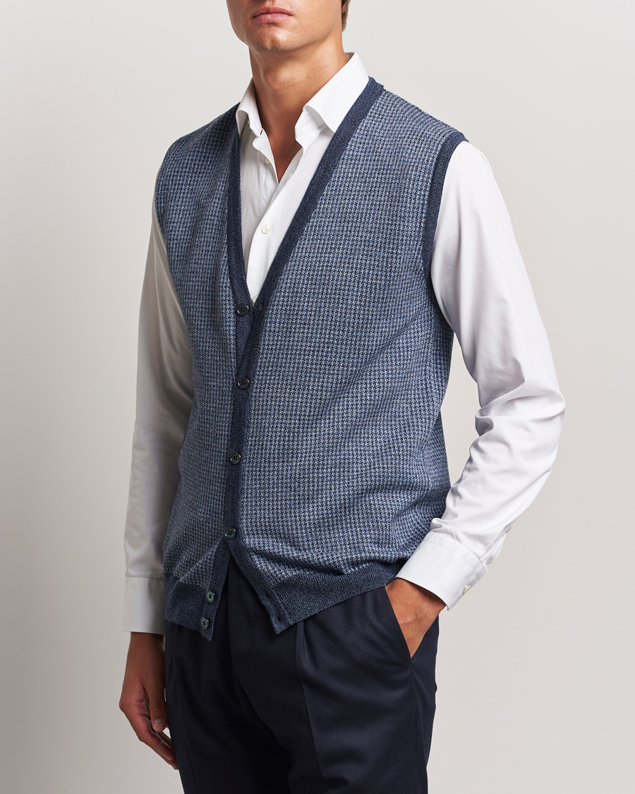 Heren |  | Stenströms | Pepita Merino Wool Vest Navy