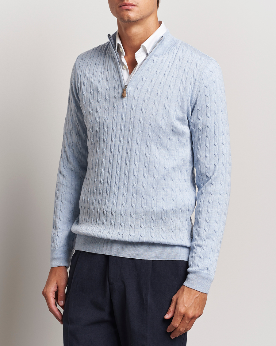 Heren |  | Stenströms | Merino Cable Half Zip Light Blue