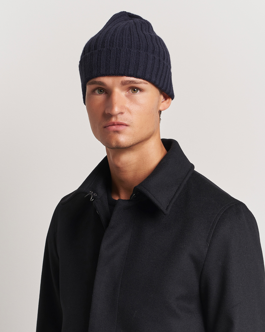 Heren | Beanies | Stenströms | Ribbed Cotton/Cashmere Hat Navy