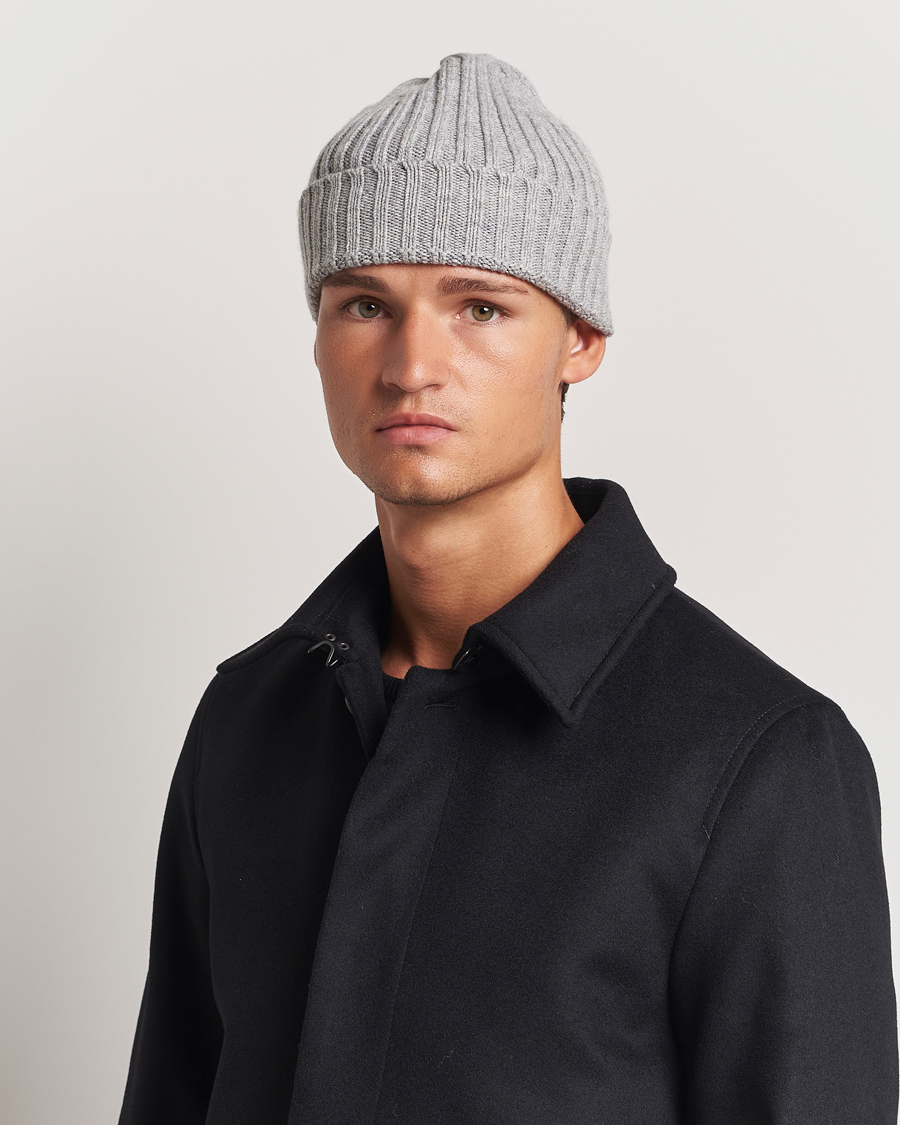 Heren | Beanies | Stenströms | Ribbed Cotton/Cashmere Hat Grey