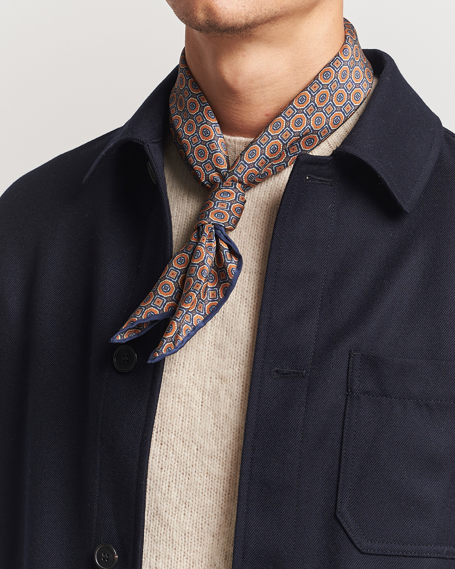 Heren |  | Stenströms | Silk Printed Scarf Navy