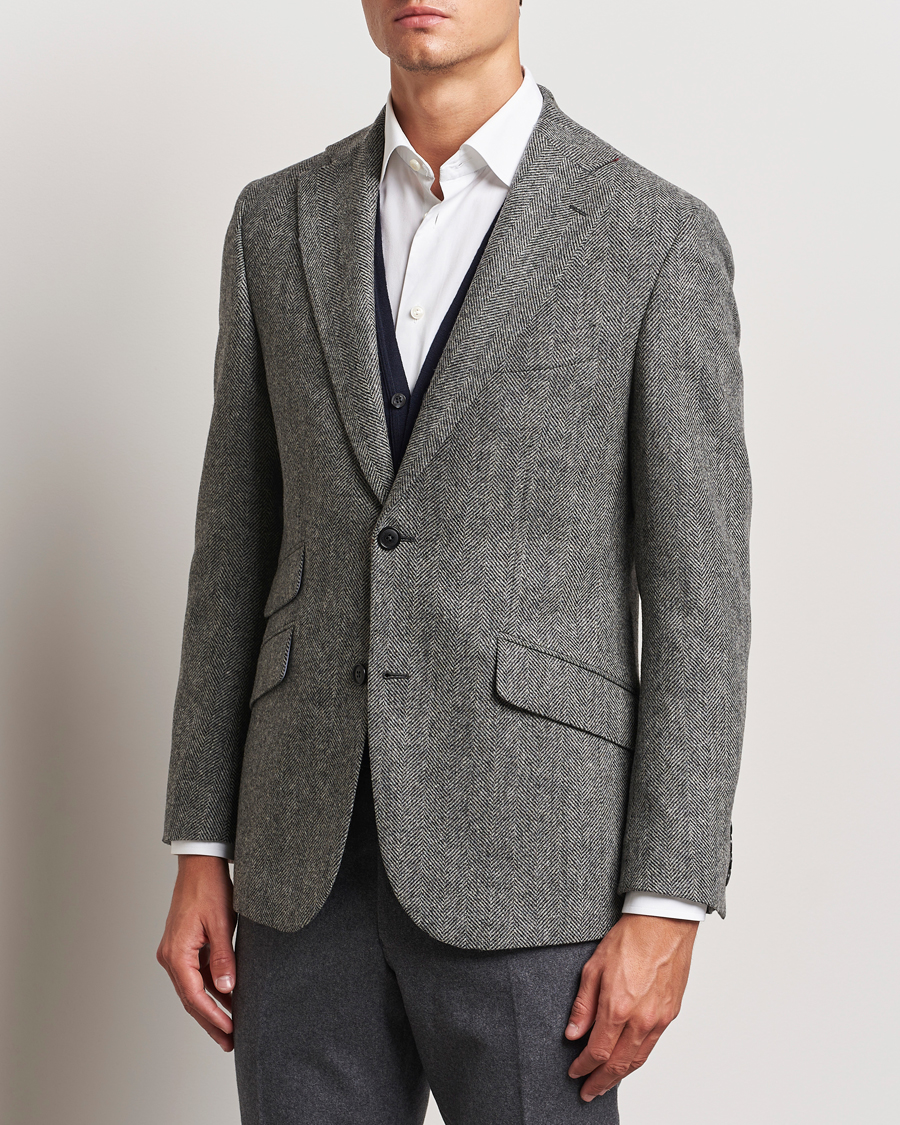 Heren |  | Walker Slater | Edward Lambswool Herringbone Blazer Dark Grey