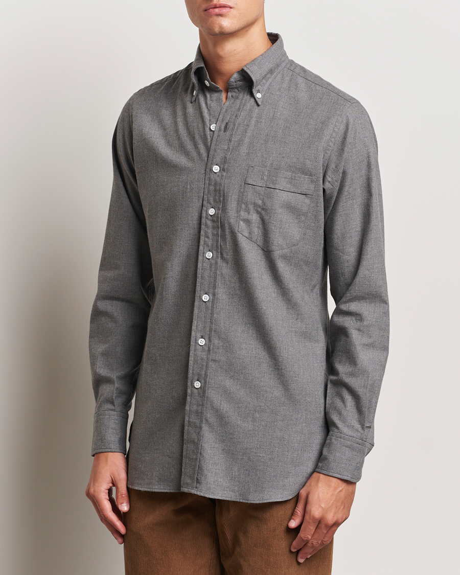 Heren |  | Drake\'s | Button Down Flannel Shirt Grey