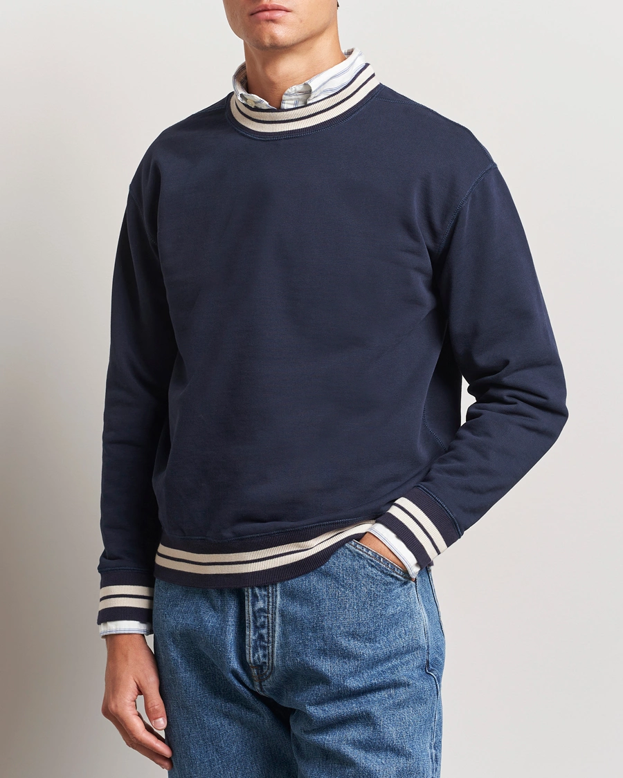 Heren |  | Drake\'s | Striped Rib Sweatshirt Navy