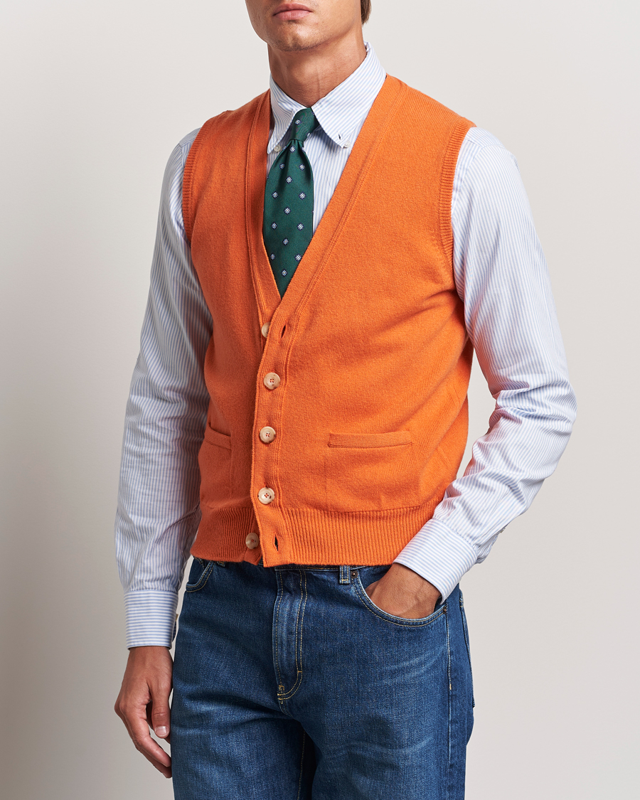 Heren |  | Drake\'s | Lambswool Vest Cardigan Orange