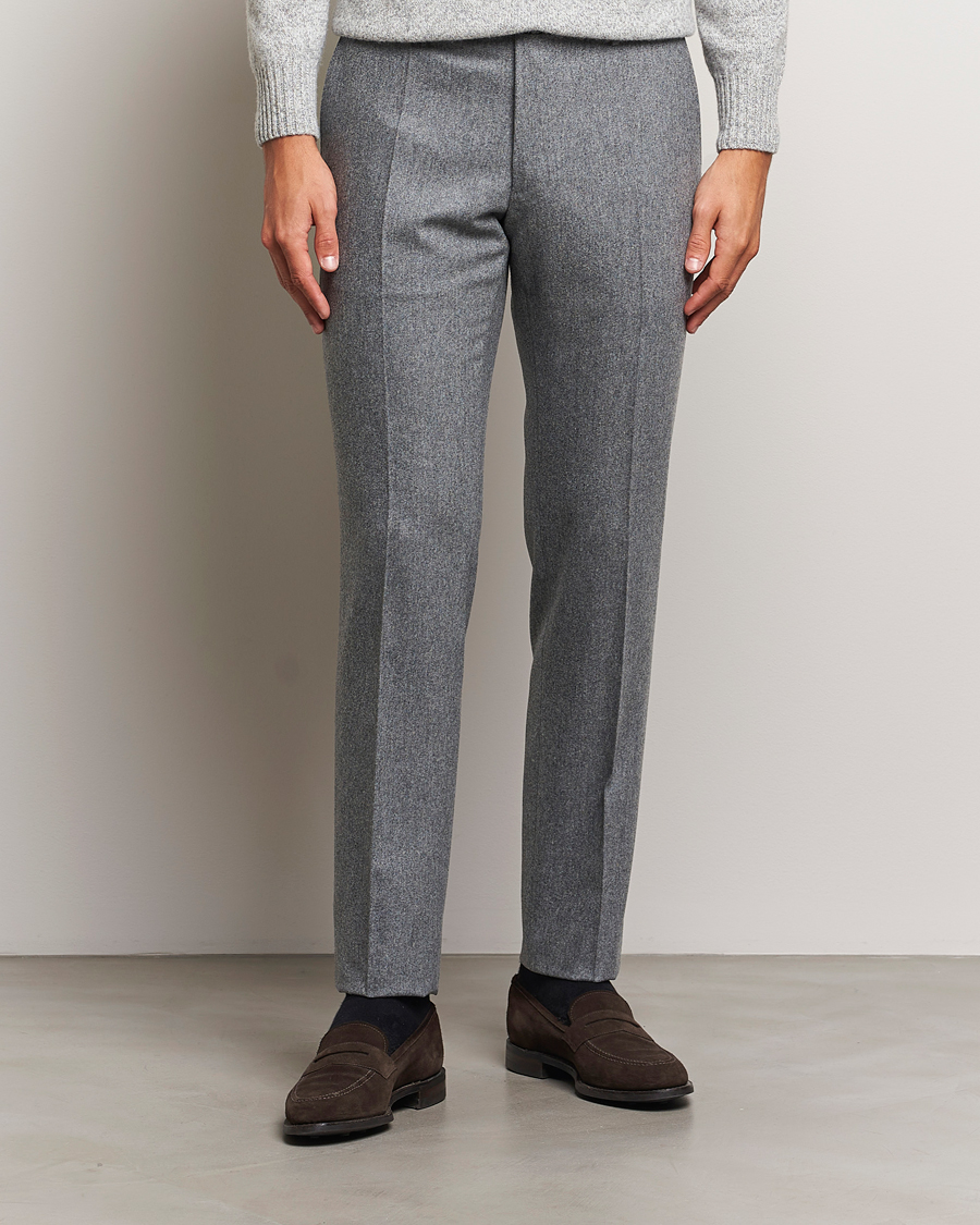 Heren |  | Incotex | Slim Fit Carded Flannel Trousers Grey Melange