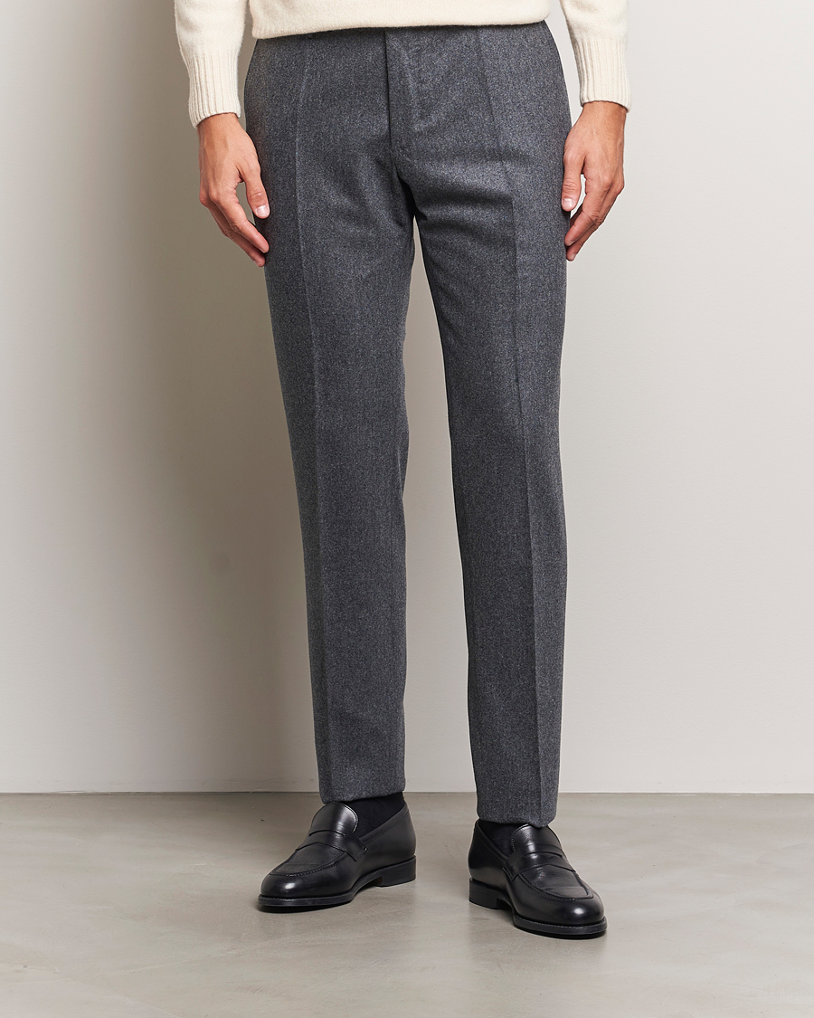 Heren |  | Incotex | Slim Fit Carded Flannel Trousers Dark Grey