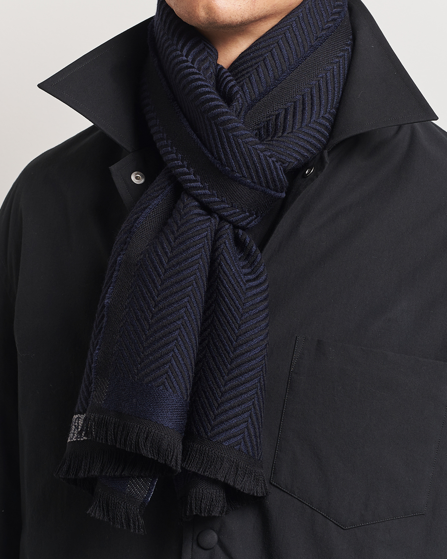 Heren |  | Giorgio Armani | Wool Chevron Scarf Navy