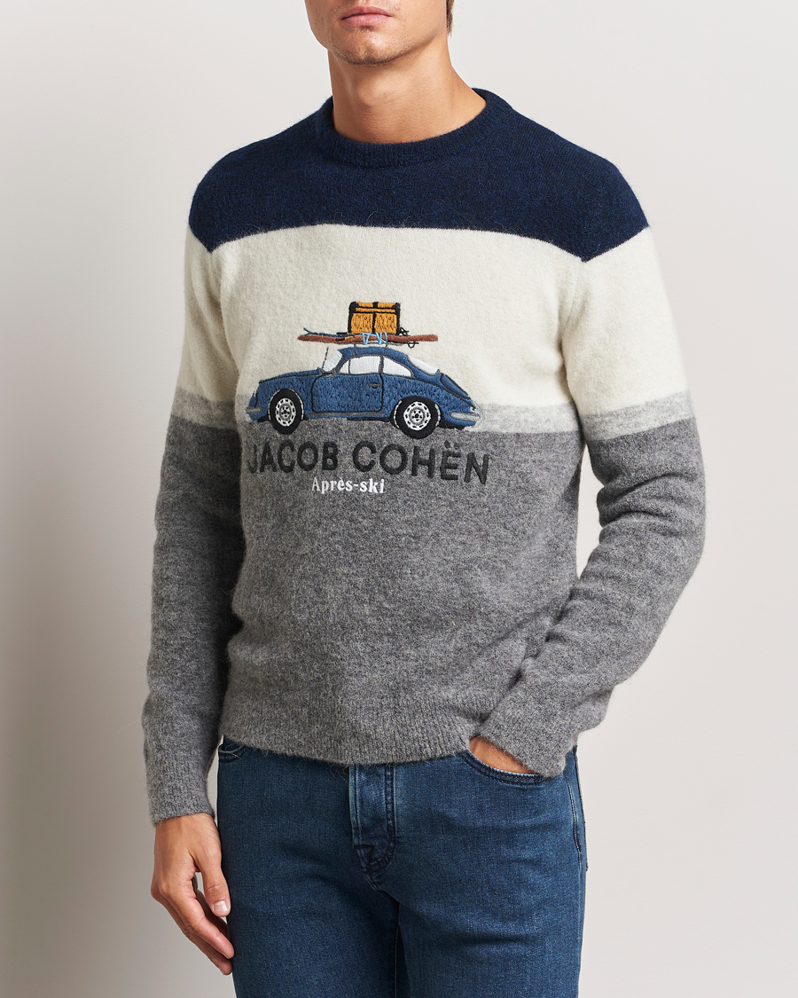 Heren |  | Jacob Cohën | Alpaca/Wool Embrodery Sweater Blue/White/Grey