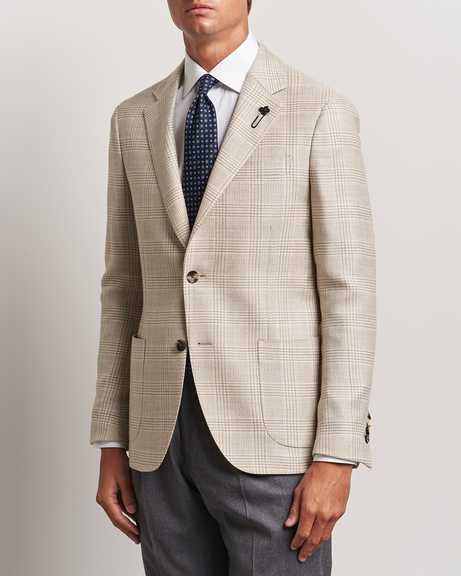 Heren |  | Lardini | Prince of Wales Wool Blazer Light Beige