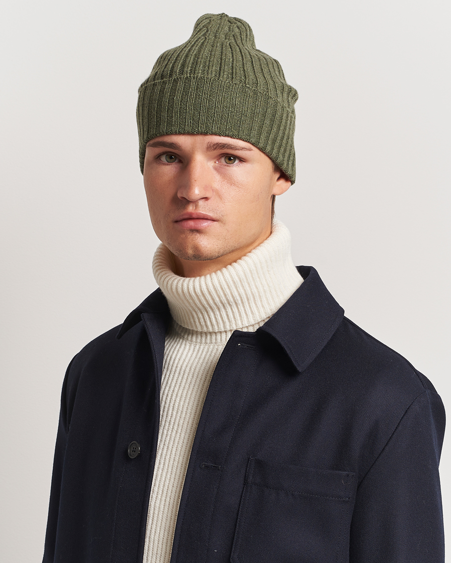 Heren |  | Piacenza Cashmere | Ribbed Cashmere Beanie Olive