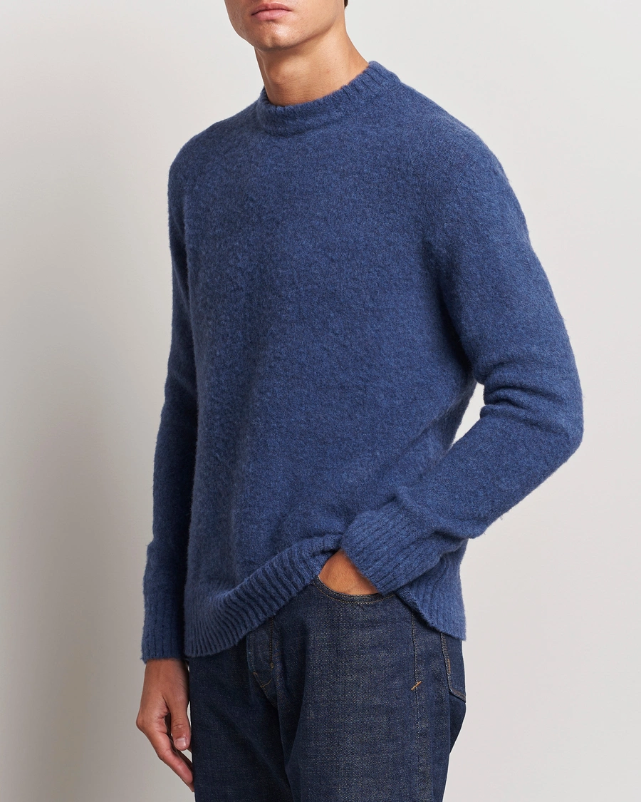 Heren |  | Piacenza Cashmere | Brushed Wool Crew Neck Blue Melange