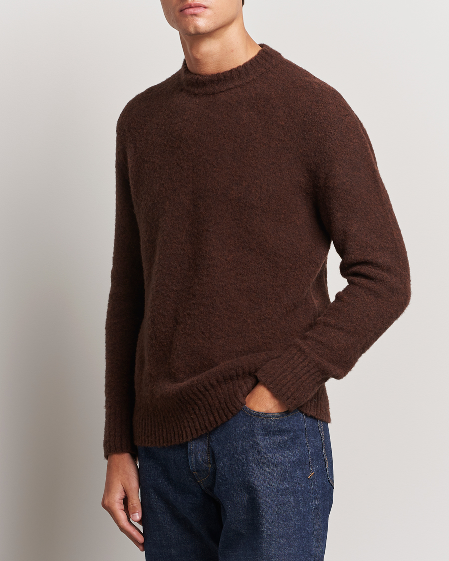 Heren |  | Piacenza Cashmere | Brushed Wool Crew Neck Dark Brown