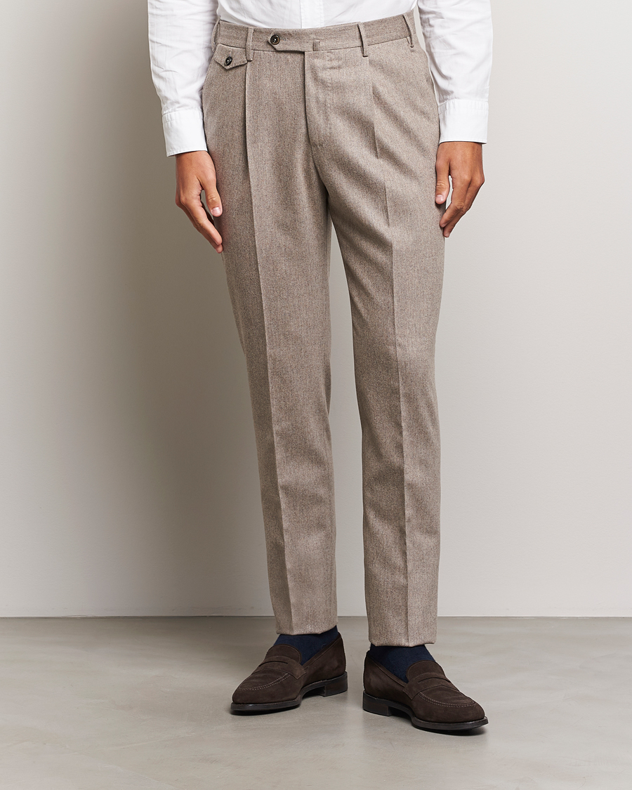 Heren |  | PT01 | Slim Fit Pleated Wool/Cashmere Trousers Beige