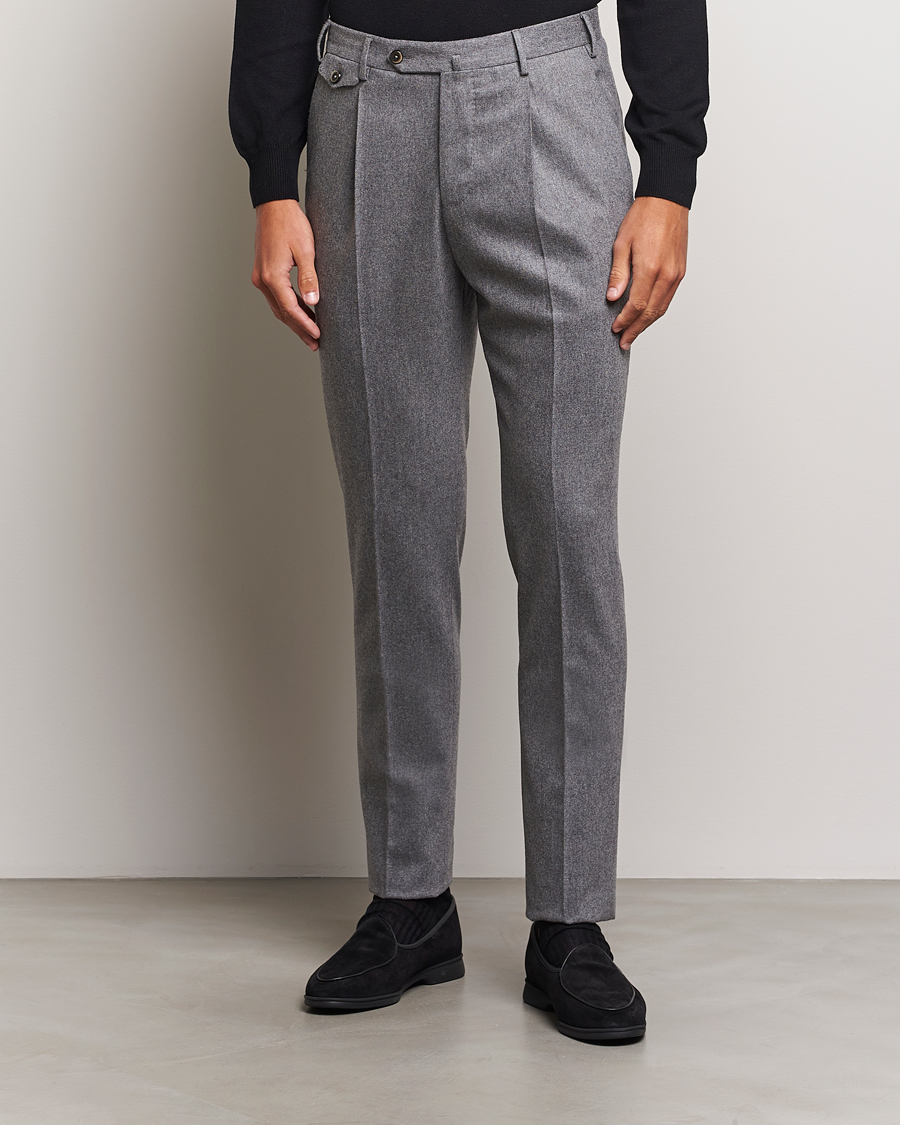 Heren | Kleding | PT01 | Slim Fit Pleated Wool/Cashmere Trousers Grey Melange