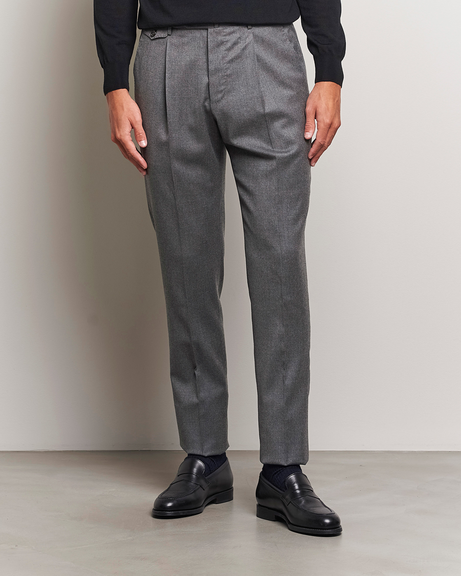 Heren |  | PT01 | Slim Fit Pleated Flannel Trousers Grey Melange