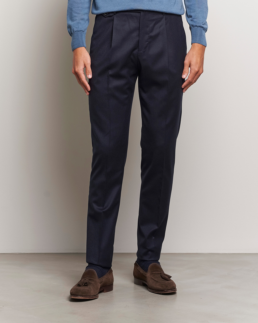 Heren |  | PT01 | Slim Fit Pleated Flannel Trousers Navy