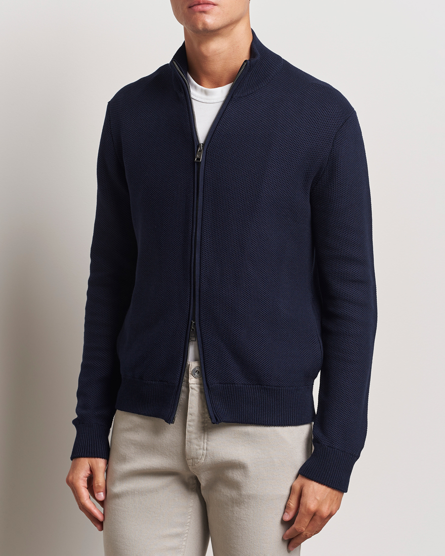 Heren |  | Ralph Lauren Purple Label | Cotton/Silk Full Zip Sweater Navy