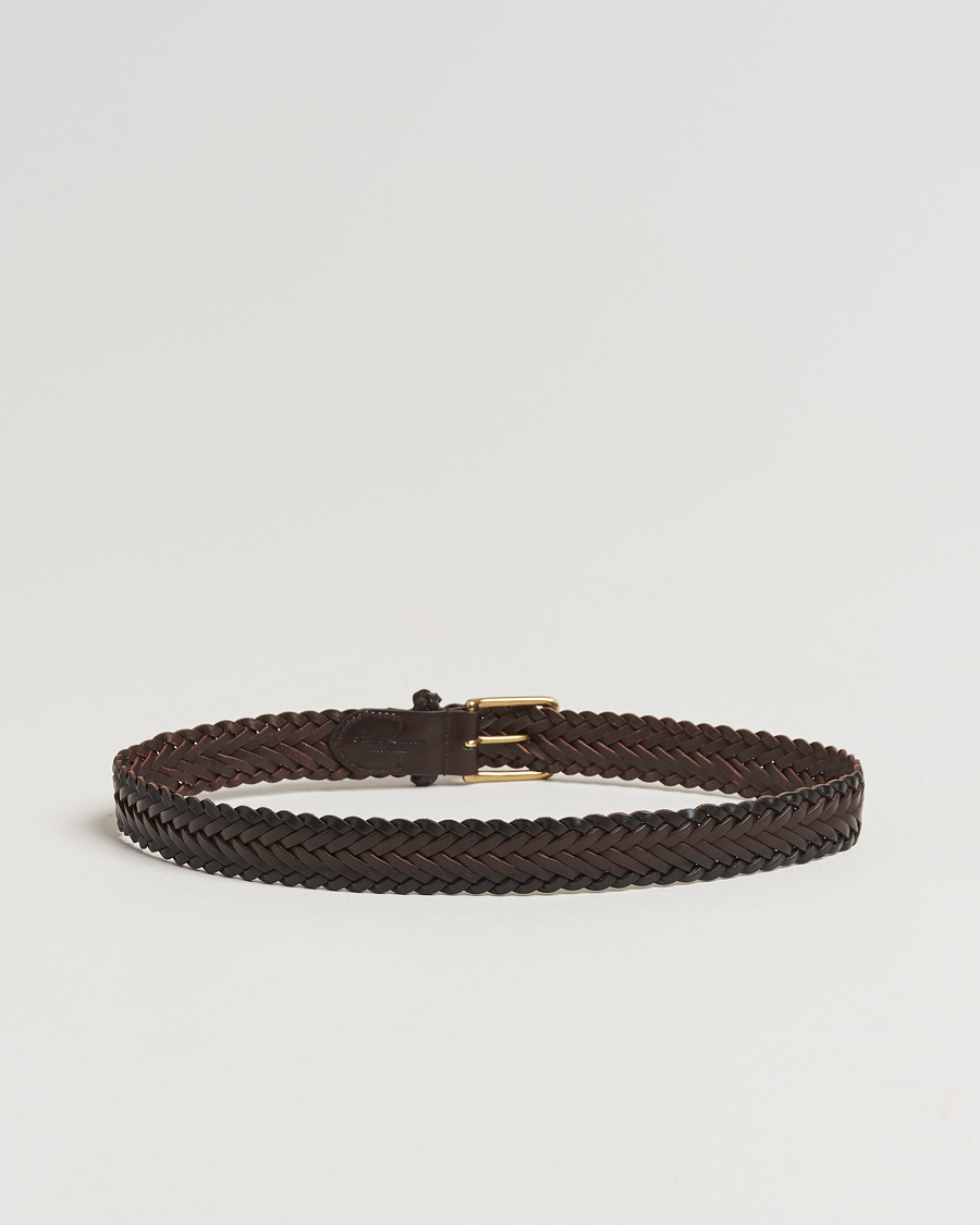 Heren |  | Ralph Lauren Purple Label | Braided Leather Belt Dark Brown Calf