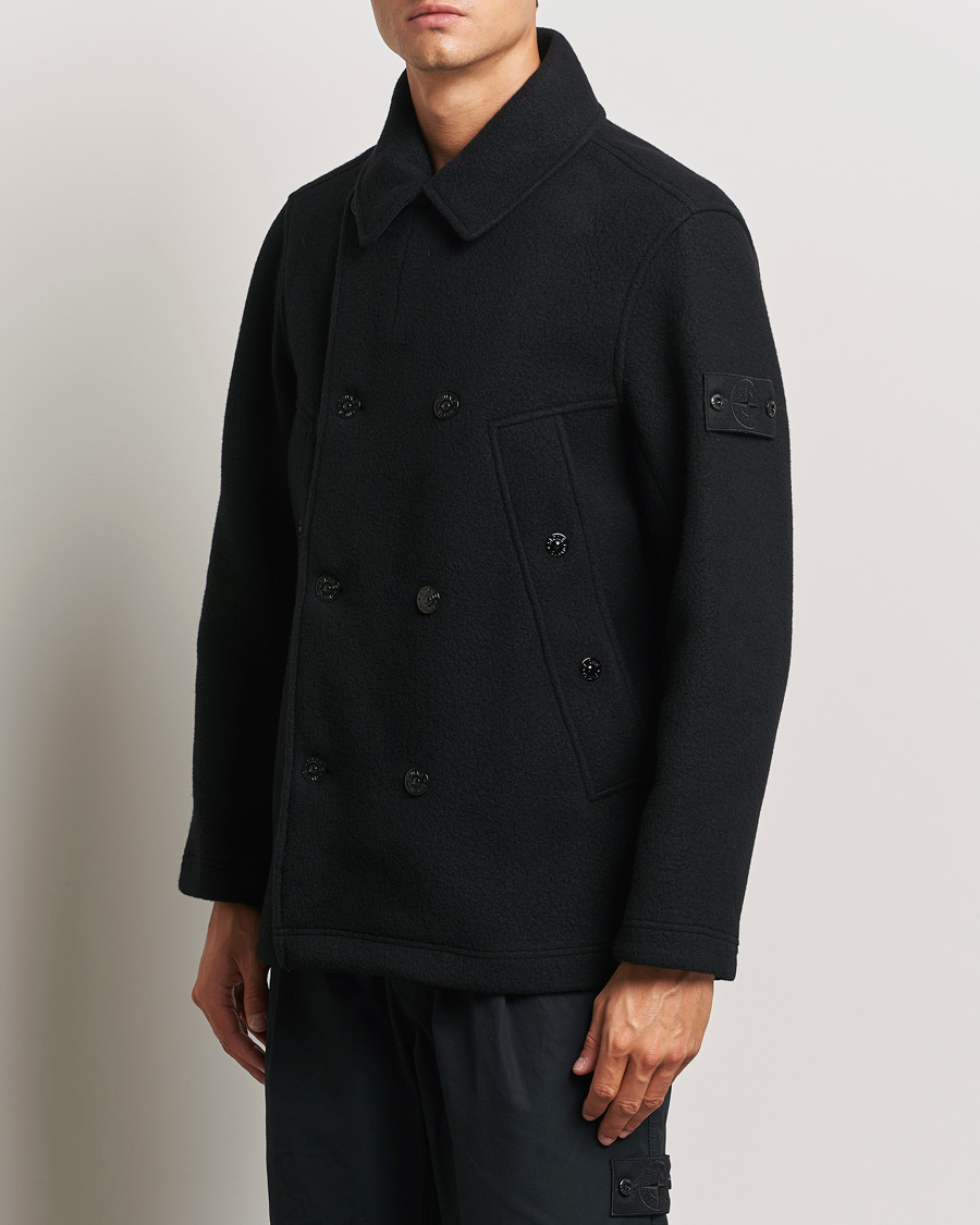 Heren |  | Stone Island | Ghost Wool/Cashmere Peacoat Black