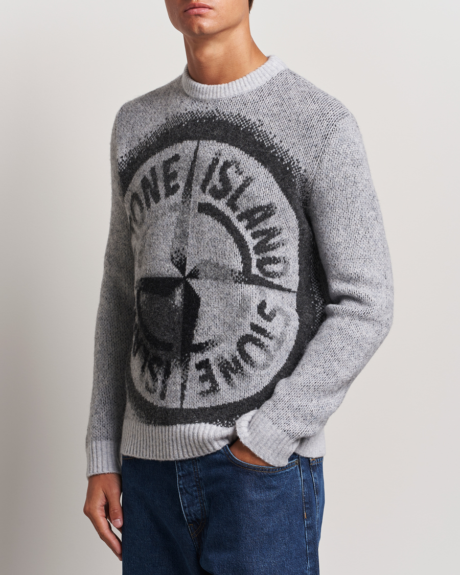 Heren | Luxury Brands | Stone Island | Jaquard Knitted Wool Crew Neck Grey