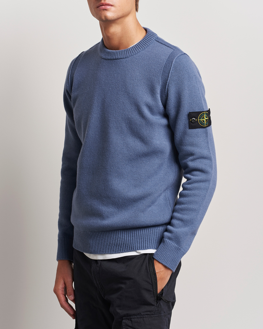 Heren |  | Stone Island | Knitted Lambwool Sweater Mid Blue