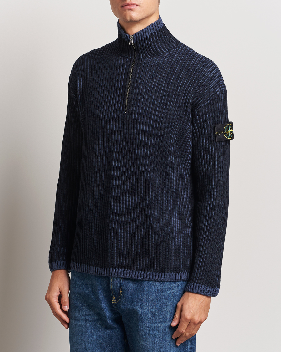 Heren |  | Stone Island | Full Rib Wool Half Zip Navy Blue