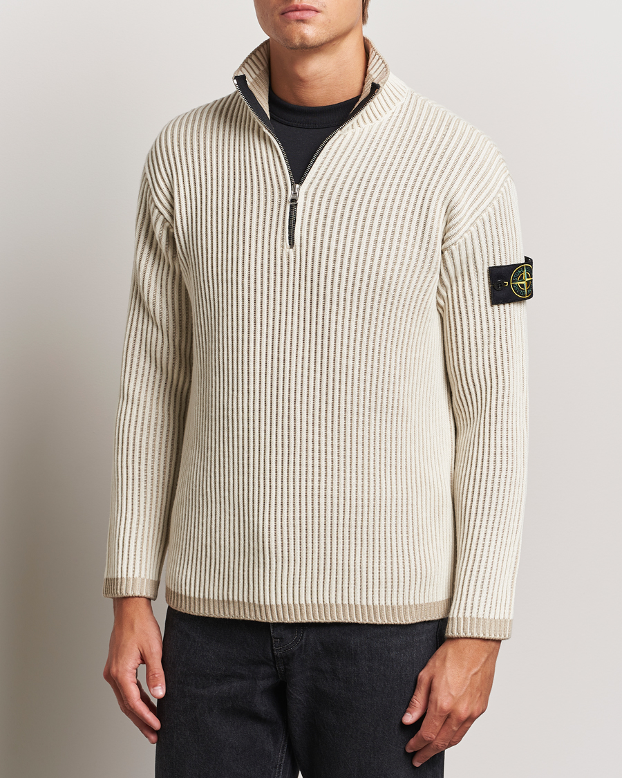 Heren | Half-zip | Stone Island | Full Rib Wool Half Zip Natural