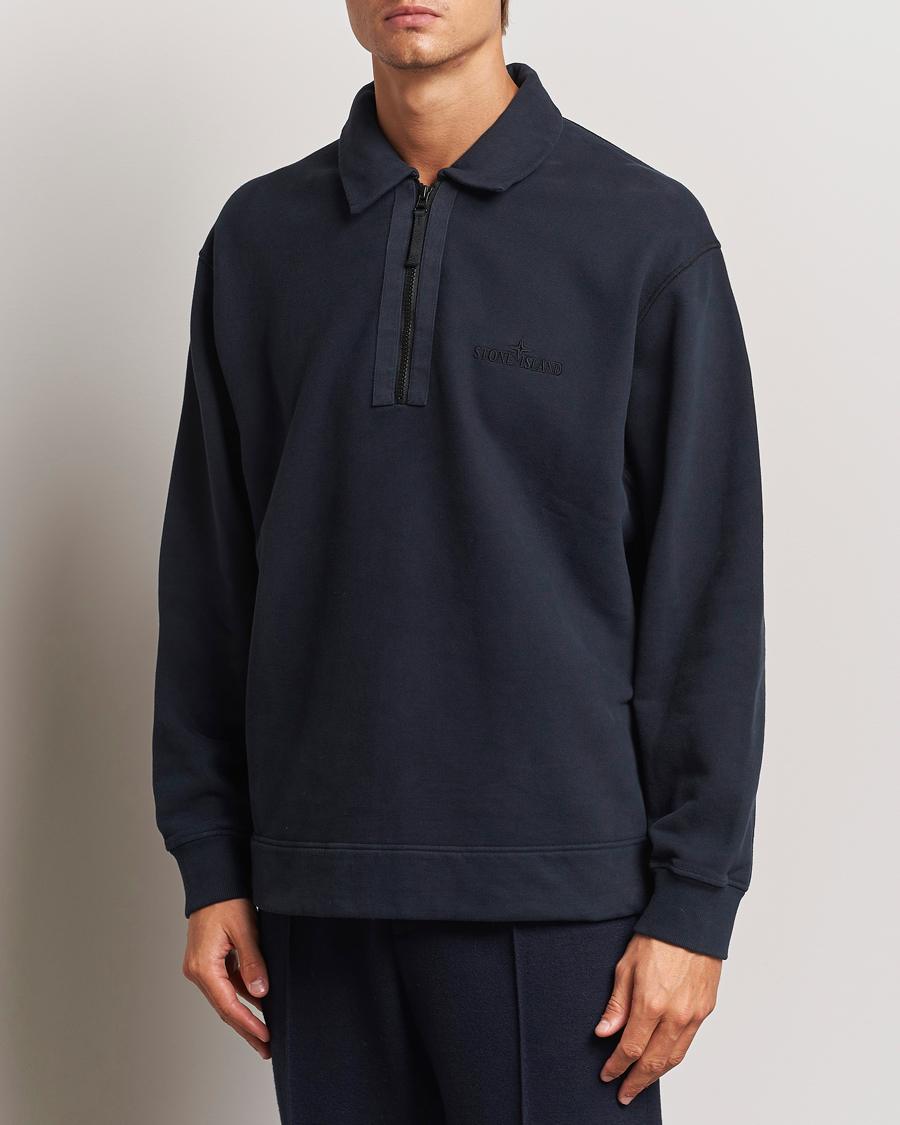 Heren | Sweatshirts | Stone Island | Garment Dyed Fleece Zip Polo Navy Blue