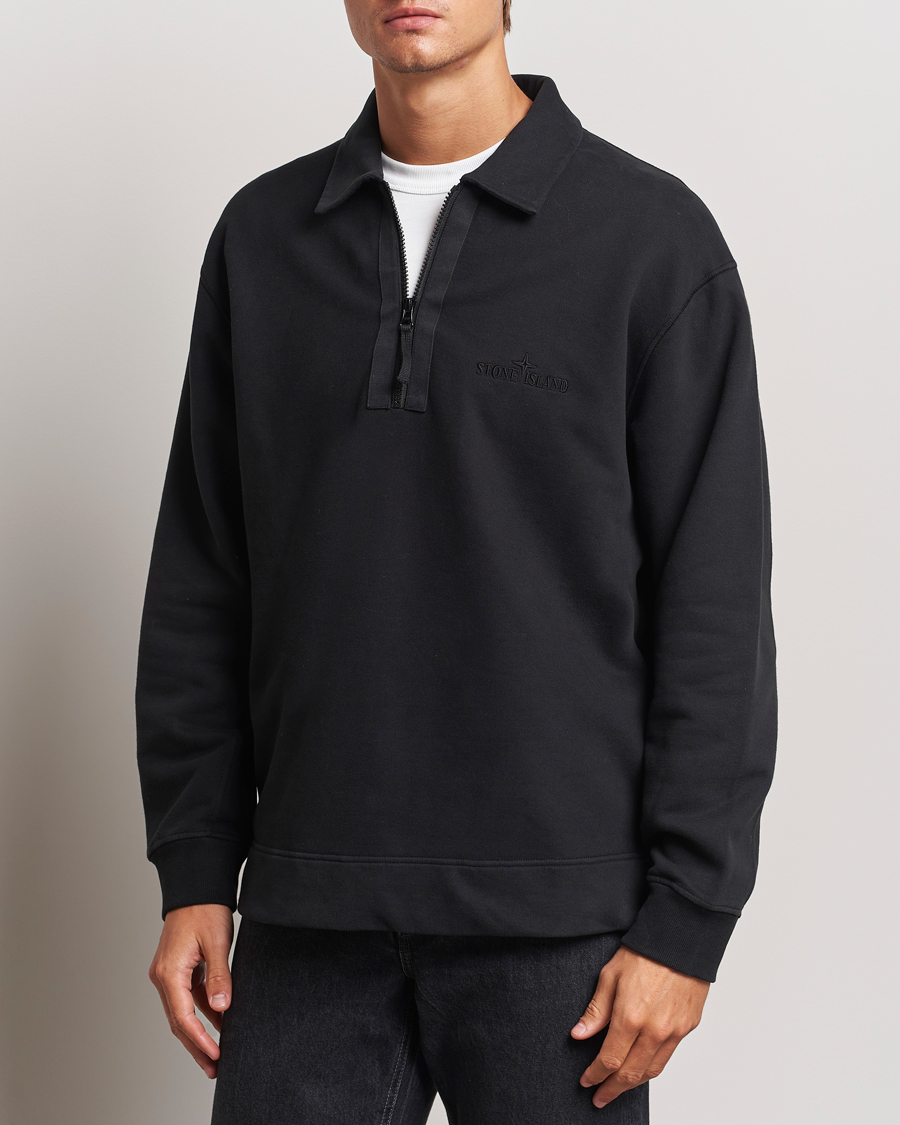 Heren | Truien | Stone Island | Garment Dyed Fleece Zip Polo Black