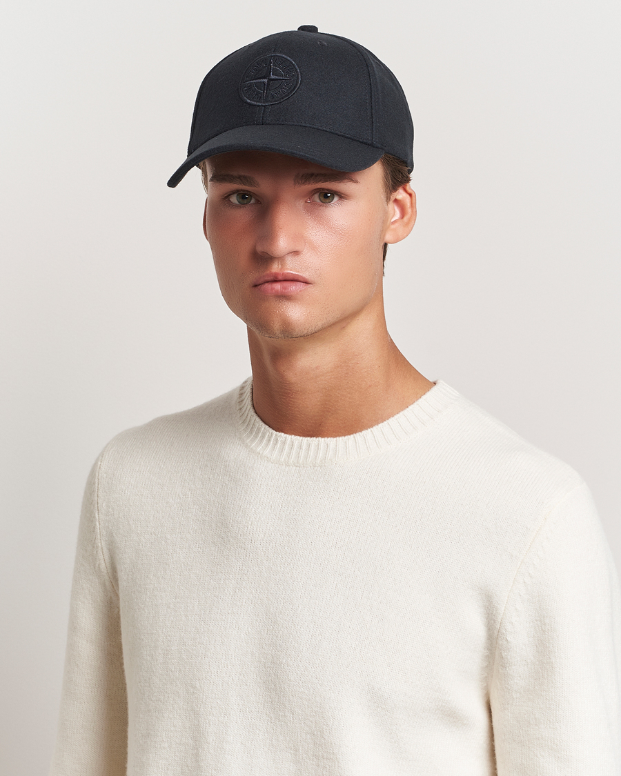 Heren |  | Stone Island | Wool Nylon Flannel Cap Navy Blue