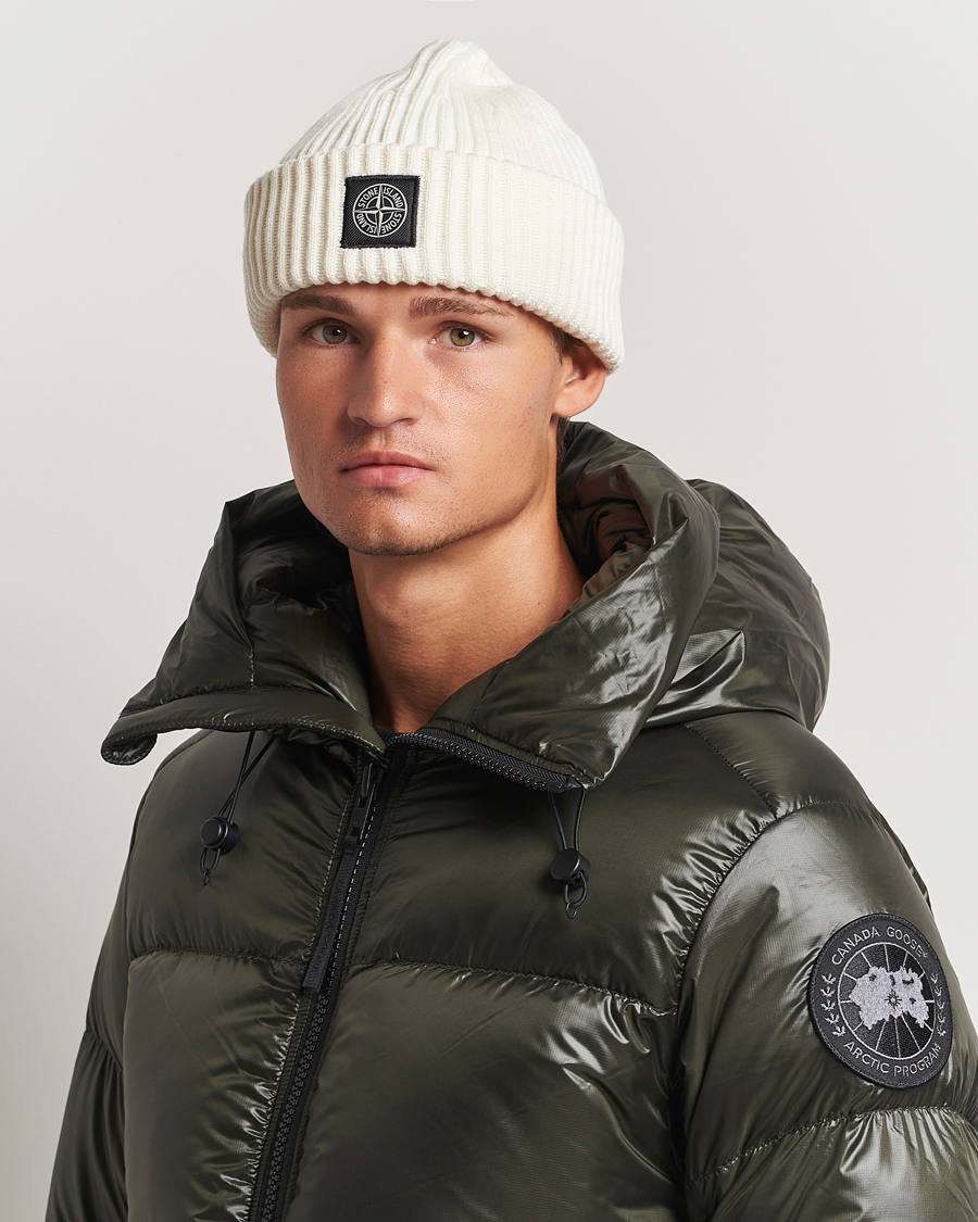 Heren |  | Stone Island | Full Rib Wool Beanie Natural