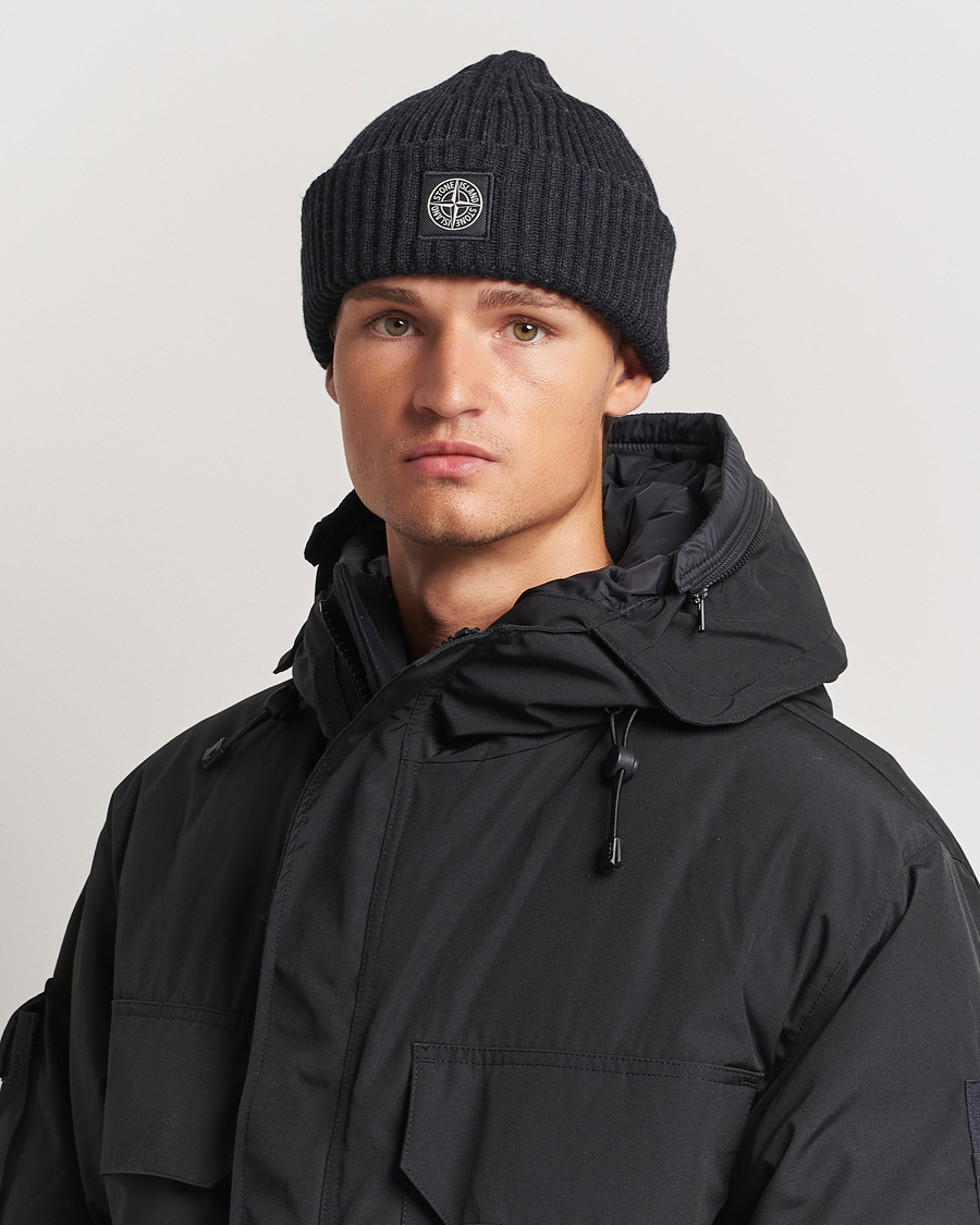 Heren |  | Stone Island | Full Rib Wool Beanie Melange Charcoal