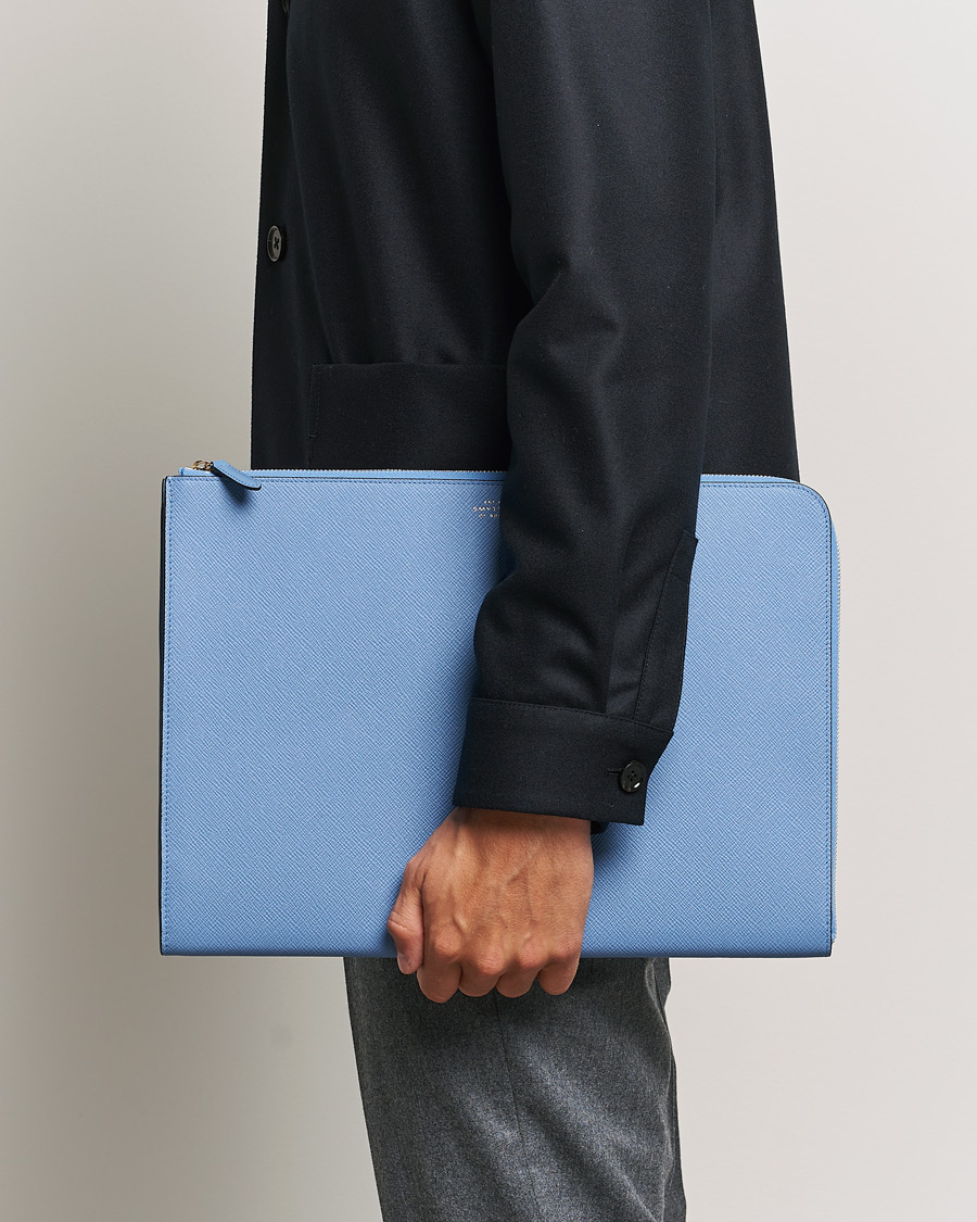 Heren |  | Smythson | Panama Large Laptop Case Nile Blue