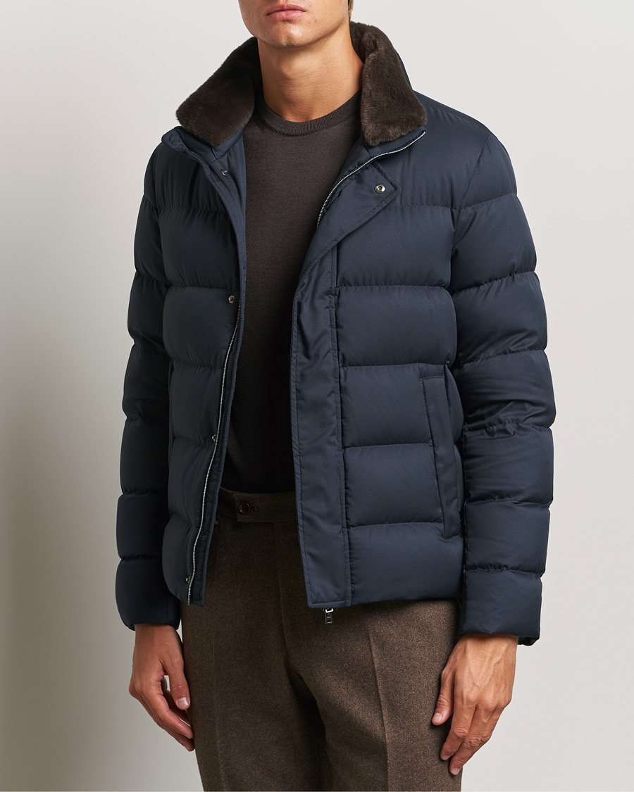 Heren |  | Herno | Faux Fur Down Jacket Navy