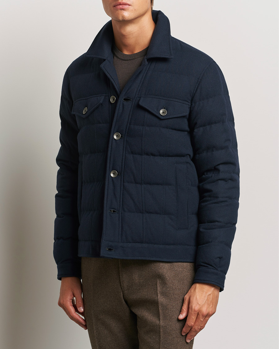 Heren |  | Herno | Cashmere Down Biker Jacket Navy