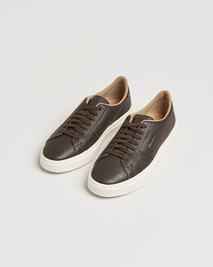 Heren |  | Santoni | Double Buckle Sneakers Dark Brown Grain