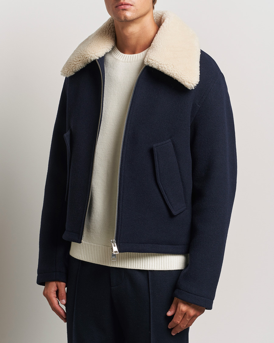 Heren |  | AMI | Wool Shearling Bomber Jacket Navy