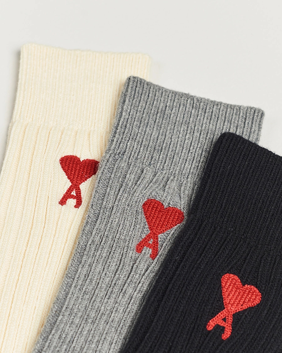 Heren |  | AMI | 3-Pack Heart Logo Socks White/Grey/Black