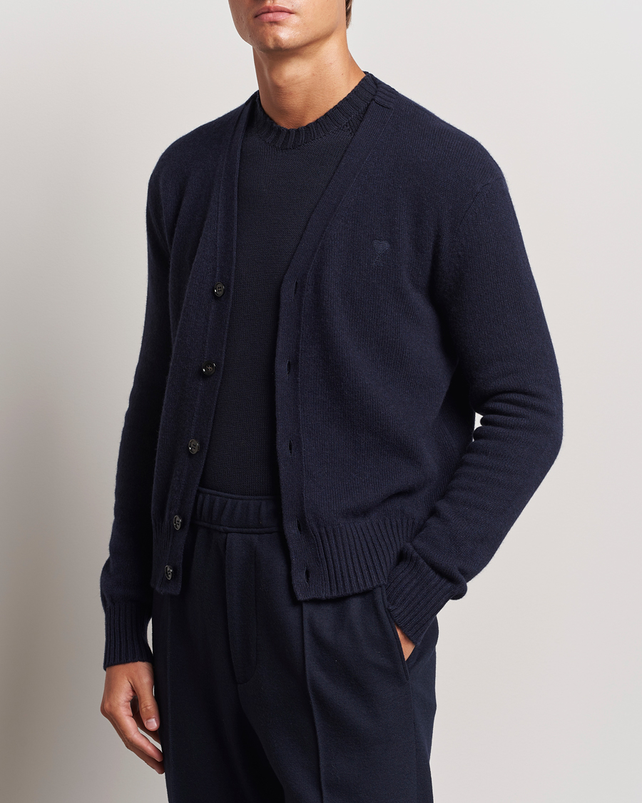 Heren |  | AMI | Tonal Heart Logo Wool Cardigan Navy