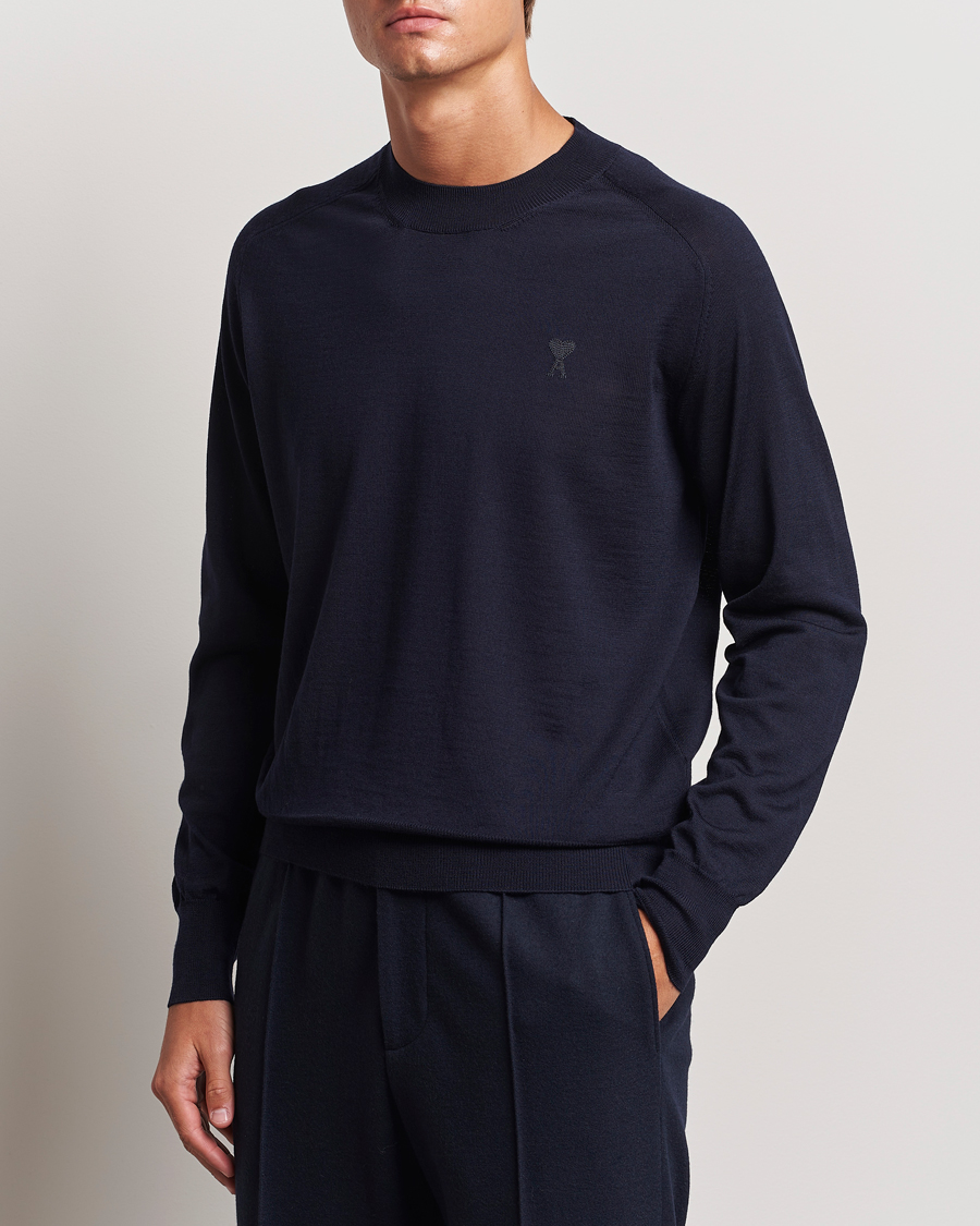 Heren |  | AMI | Tonal Heart Logo Wool Crew Neck Navy