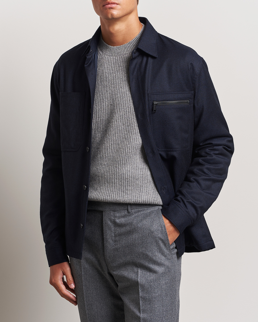 Heren | Luxury Brands | Zegna | Techmerino Flannel Shirt Jacket Navy